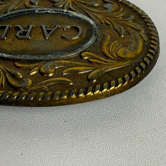 Vintage The Kinney Co 1977 Metal Cowboy Belt Buckle Embossed Design Name Carl - Picture 5 of 16